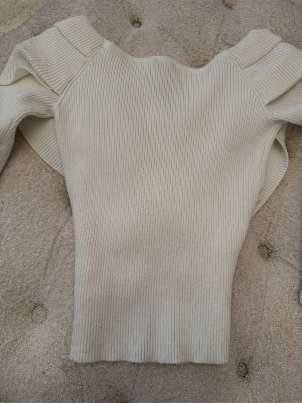 Express Off-Shoulder Cream Ribbed Wrap Sweater - Picture 5 of 5